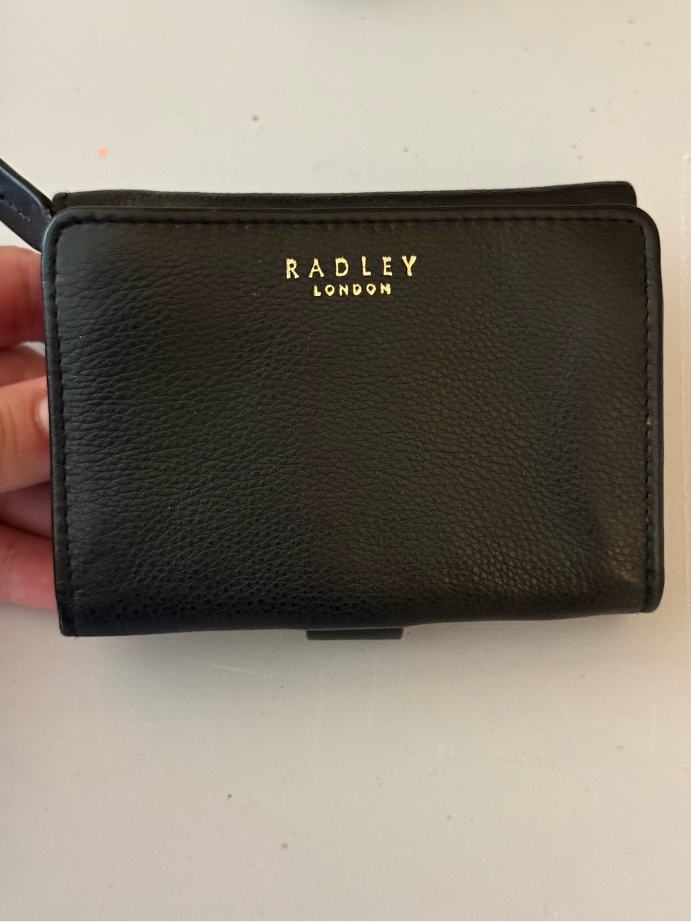Radley London Black Leather Trifold Wallet Snap + Zip Coin Pocket Compact